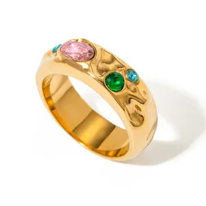 MW Women's Stylish & Unique 18K Gold-Plated Stainless Steel Jewelry - Multi-Color Zircon Inlaid, Waterproof for Daily Wear