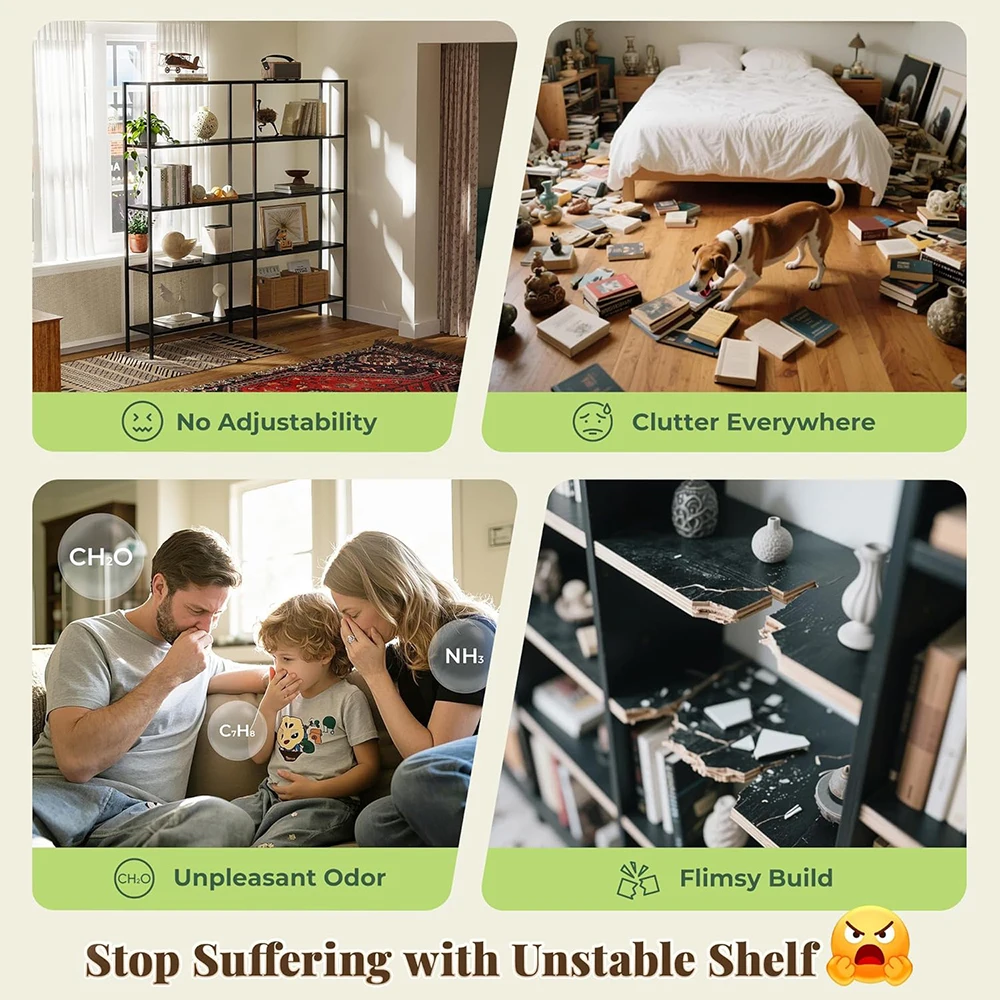 product nu deco mh26021 5 tier l shaped corner bookshelf 10 open shelves 494 inch wide metal frame wooden board adjustable feet modern-7