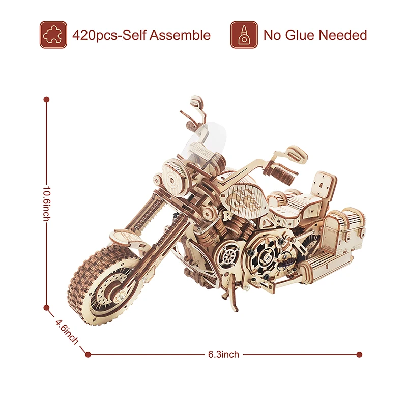 CPC Certificated Robotime Rokr Assemble Toys LK504 Cruiser Motorcycle 3D DIY Wooden Puzzles for Adults