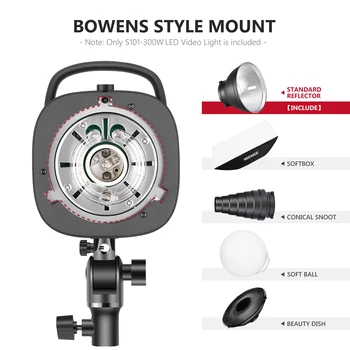 Neewer S101-300W Professional Studio Moonlight Strobe Flash Light 300W 5600K With Modeling Lamp, Aluminium Alloy detail image