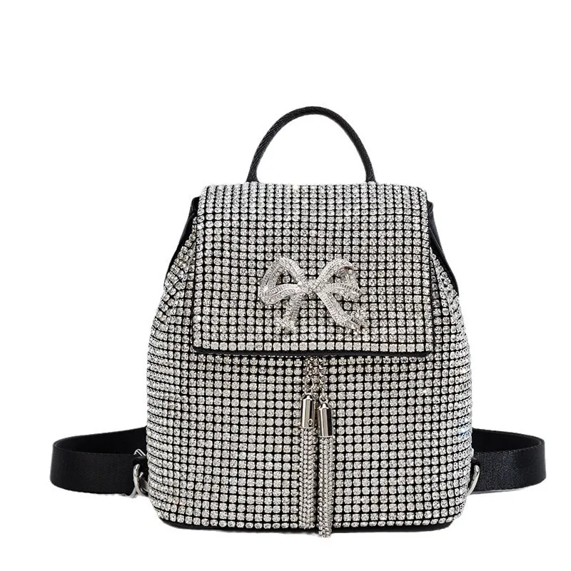 Luxury Bling Bling Diamond Backpack - PU Leather School Bag display picture 1