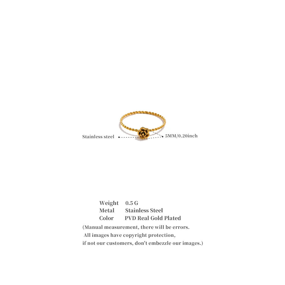 JINYOU 4799 Romantic Design 18K Gold Plated Cast Flower Ring PVD Stainless Steel Thin Finger Ring for Women Jewelry Gift