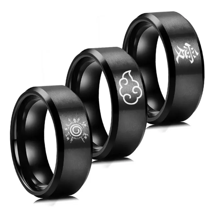 3Pcs Anime Rings for Men Boys,Black Polished Stainless Steel Rings Set,Rings  with the logo of the Attack on Titan Narutoo Demon Slayer Cosplay Jewelry  Accessory|Amazon.com
