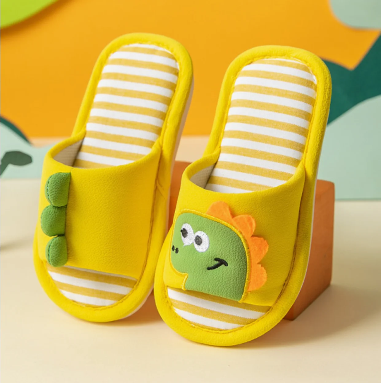 Детские ленивые модные тапочки нового дизайна, льняные тапочки с открытым носком