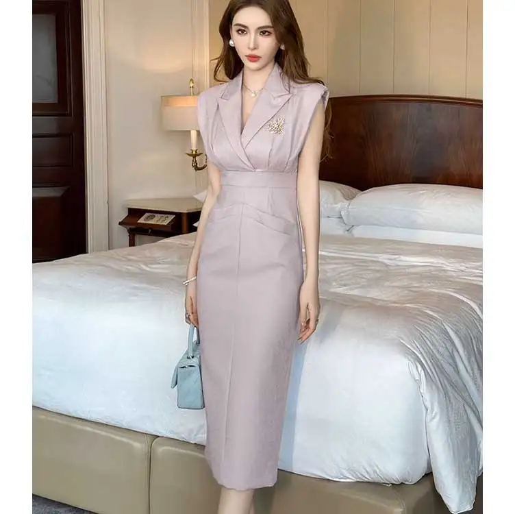 Trendy Formal Dresses Women Lady Elegant Solid Color Sleeveless V-neck Wrap Ladies Office Business Dresses Trendy Formal Dresses Women Lady Elegant Solid Color Sleeveless V-neck Wrap Ladies Office Business Dresses