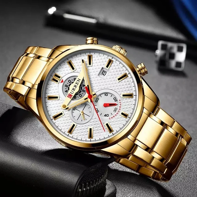 CURREN Waterproof Chronograph Men Watch Luxury Gold Stainless Steel Sport Date Male Clock