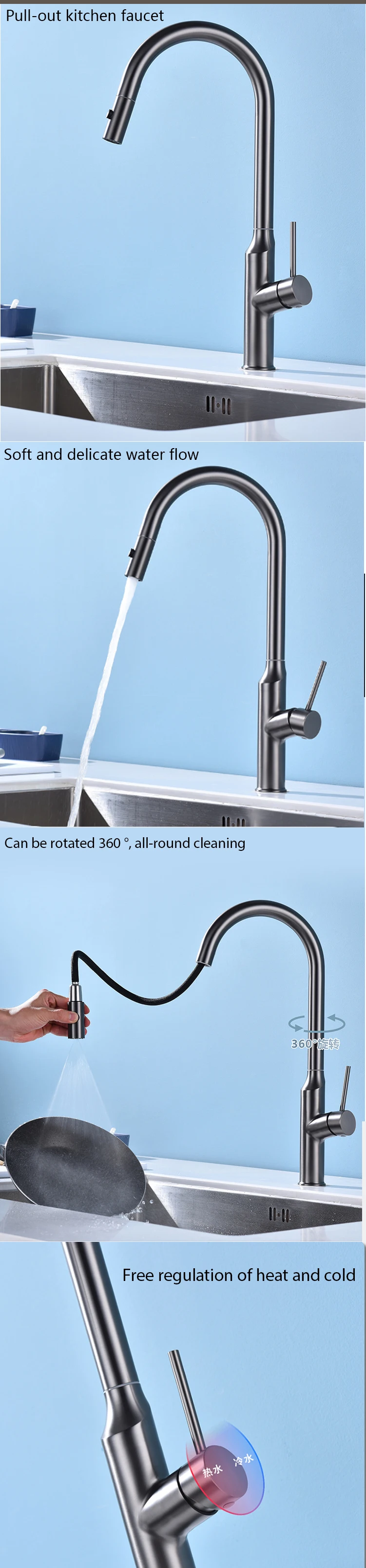 Hidden Tap Examples YMC 304 Stainless Steel Kitchen Sink Faucet Height Adjustable Degree ...