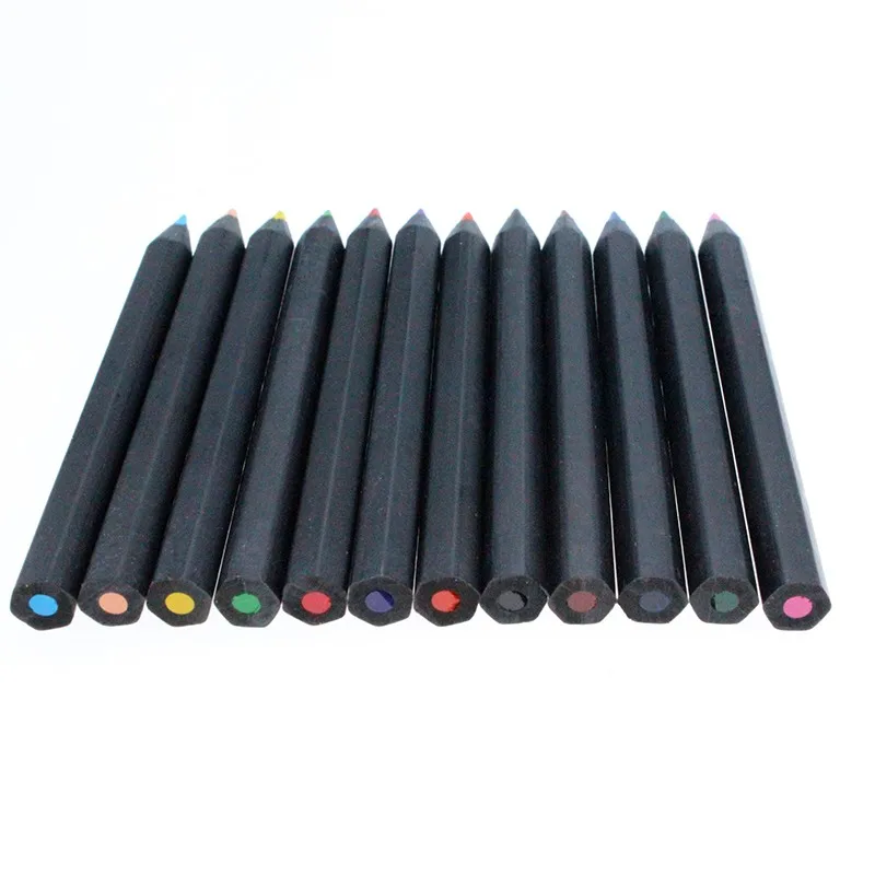 NON TOXIC BLACK WOOD MINI COLOR PENCIL SET WOODEN COLORED in PAPER TUNE for OFFICE and SCHOOL KIDS