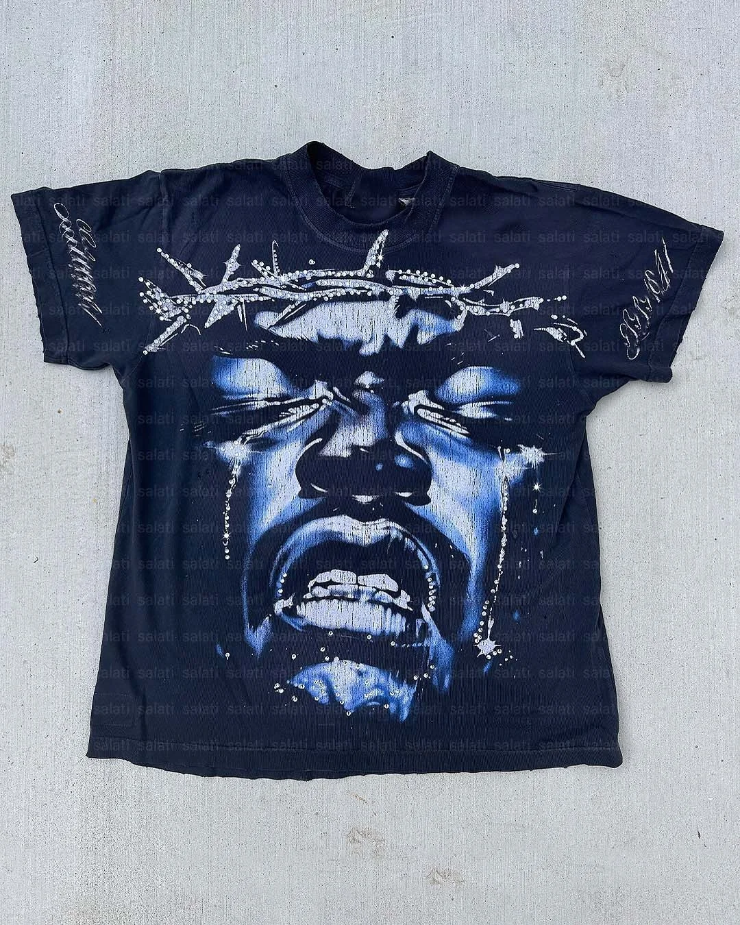 Salati Manufacturer Heavyweight T-shirt Glitter Short Sleeve Printed Boxy Oversized Rhinestone Vintage Tee Acid Wash T Shirt Men
