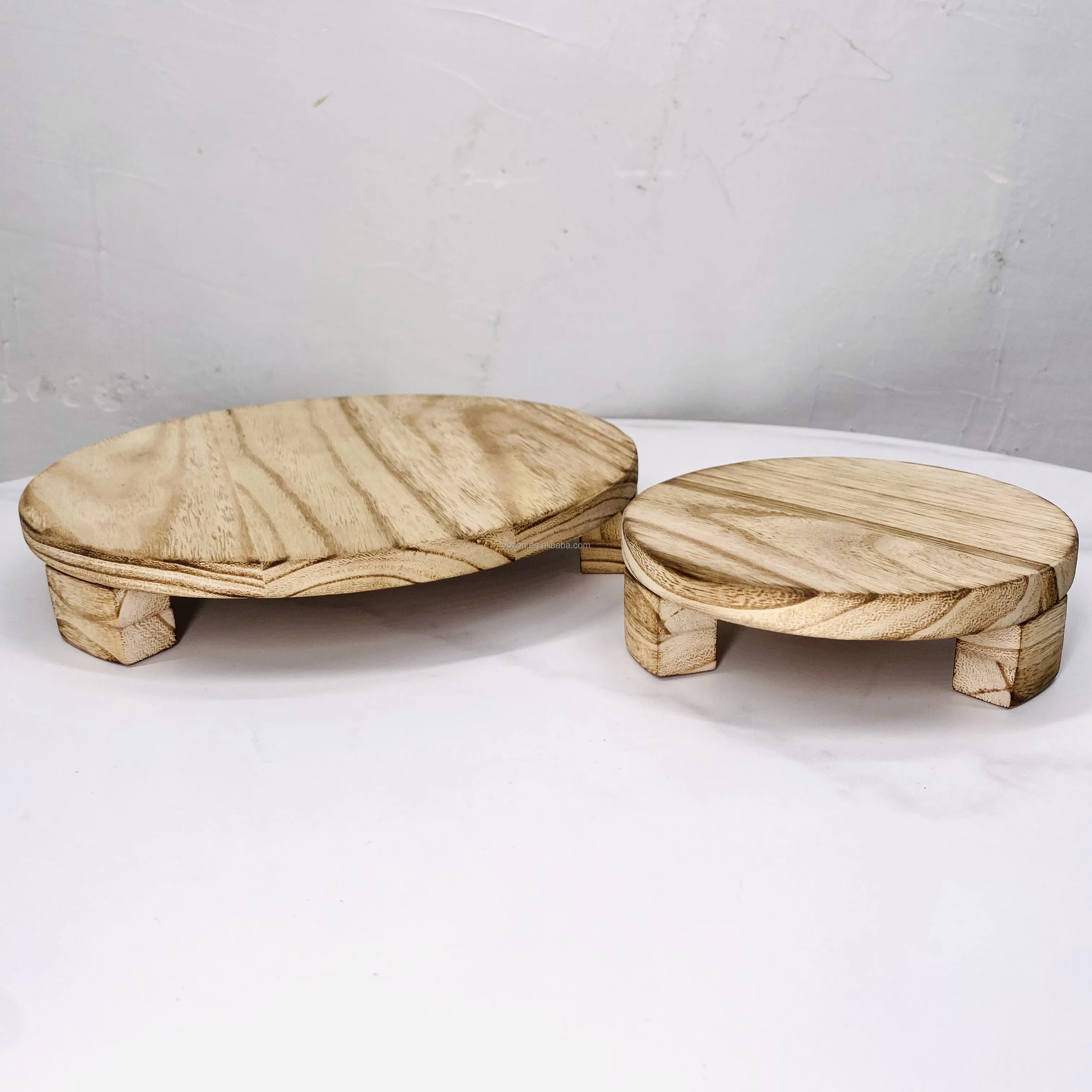 Wooden Craft Pedestal Board,Wooden Decorative Display Tray With Feet