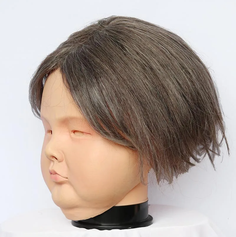 Realistic Human Face Latex Mask with Wig Full Head Silicone Funny Baby Girl Joke Novelty Costume Mask for Adult
