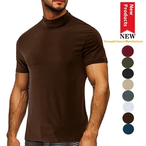 2026 Summer European Men's High-Neck Short-Sleeved T-Shirt Solid Design Wholesale Knitted Oversized T-Shirt