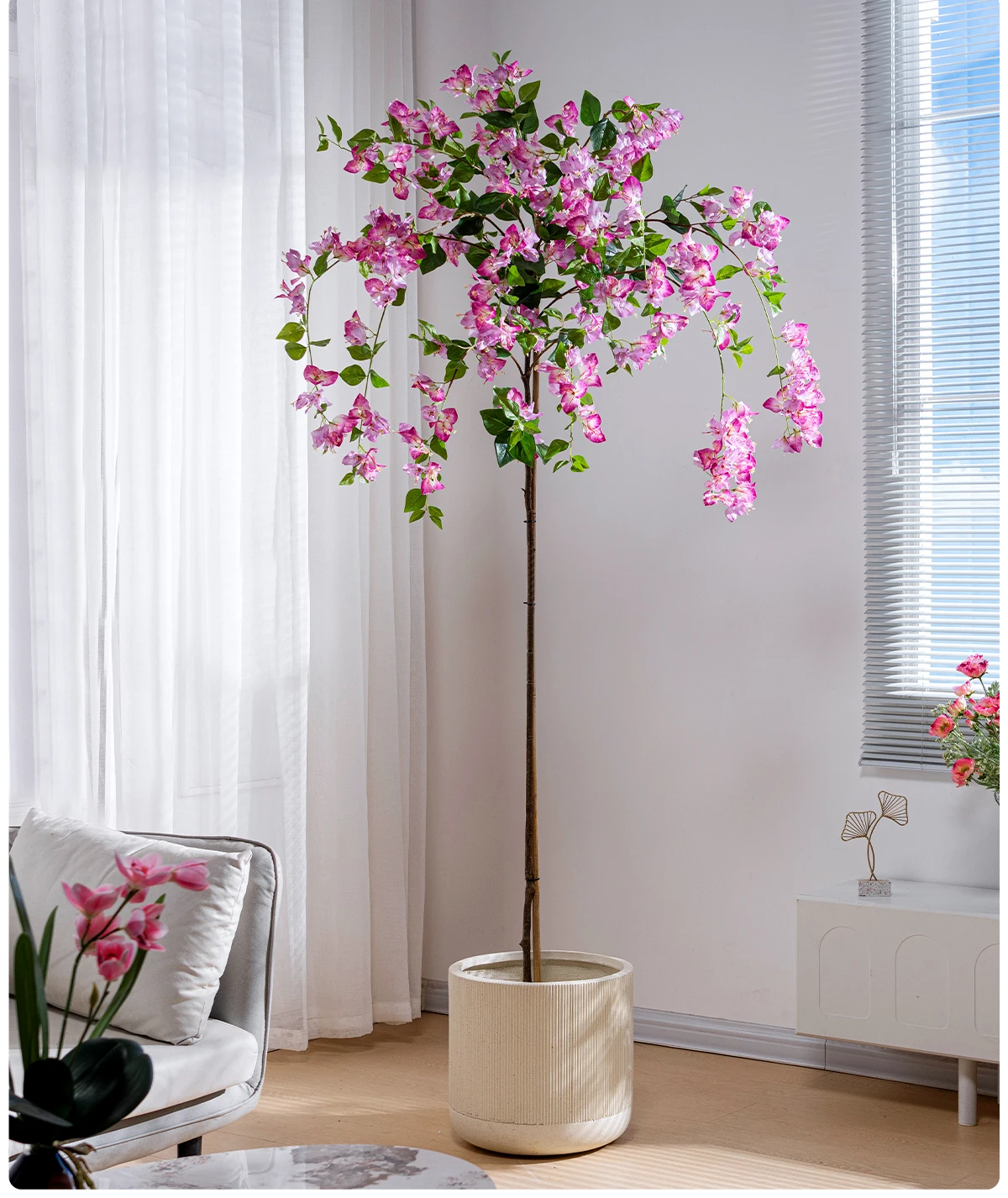 Natural Style Home Office Decor Artificial Bougainvillea PVC Green Plastic Pot Real Touch Leaves Artificial 180cm Fabric Wedding supplier