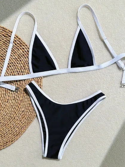 Black and White Color Contrast Micro bra 2 Piece Beautiful Women Bikini Images