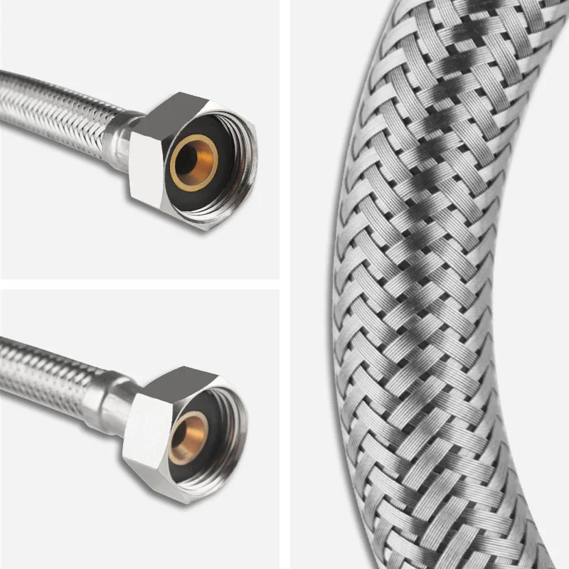 304 Stainless Steel Braided Flexible Hose for Kitchen Faucet Hot and Cold Water 1/2 Inch Hose Double Lock for Basin Faucet