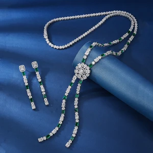 2-Piece Copper Zircon Jewelry Set Rhodium Plated Brass for Fashionable Ladies' Weddings Parties Engagements Anniversaries