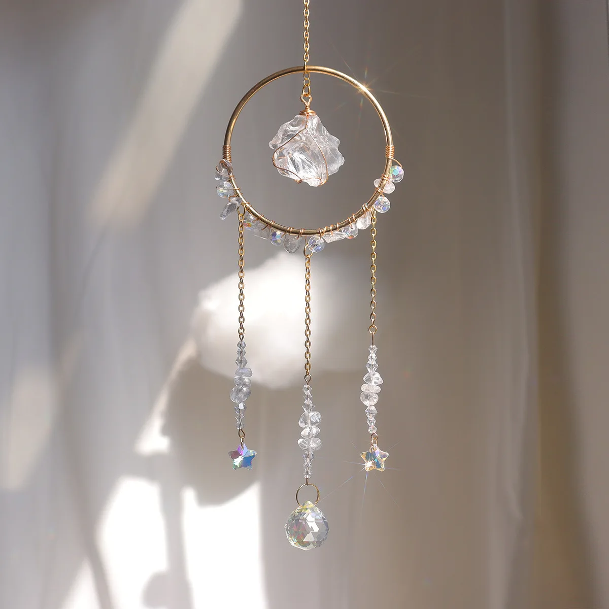 product handmade rose quartz sun catcher with nature stone home decor wall hanging car ornament amethyst suncatcher super handctafts-3