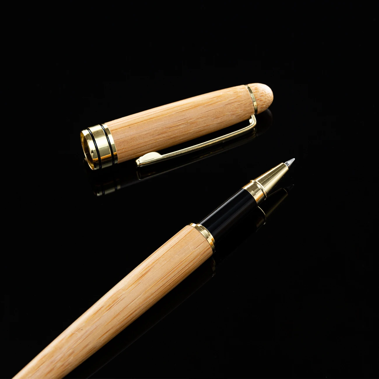 Promotional stationery wooden pen gift set with custom logo engraved luxury gift bamboo ball pen with bamboo case box