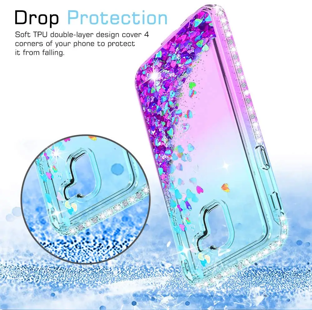 LeYi for Samsung Galaxy J6 2018 Case with Tempered Glass Screen Protector[2  Pack], 3D Glitter Liquid Mobile Case for Girls