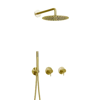 2 Handle Brushed Gold Shower System 3 Functions Bathroom Shower Set