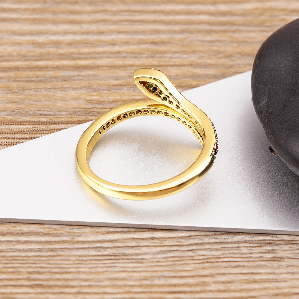 QIKU Snake Shape Colorful Rhinestone Adjustable Opening Ring