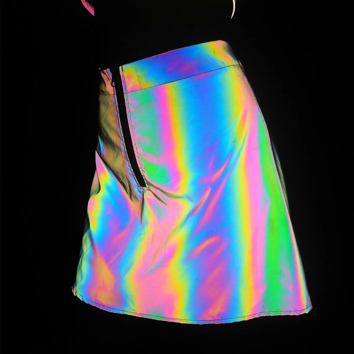 2022 hi viz fashion A-line rainbow reflective ladies Jk short dress  iridescent nightclub reflex sexy girl babes mini skirts