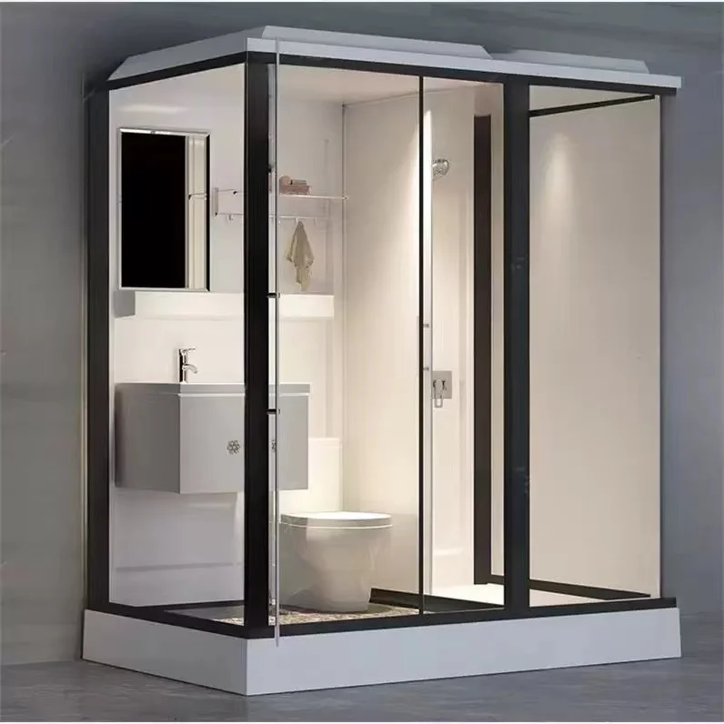 Modern Design Integrated Bathroom With Glass Partition 6mm Thickness Rectangle Tray Frame Style Mobile Home Shower Room Hotels