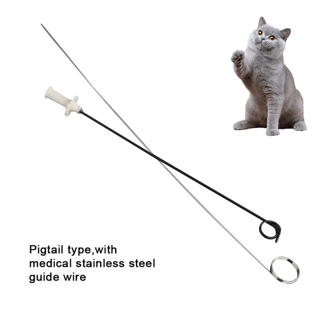 Pigtail type Anti-falling-off 3Fr 4Fr PU cat urine catheter with suture plate