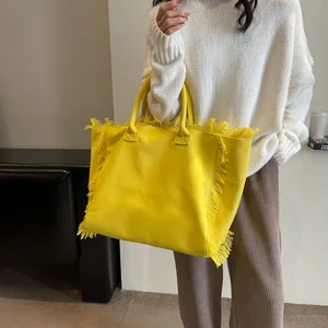 Custom Waterproof Summer Handbag Ladies Fringe Canvas Tote Bag Travel Bags Canvas Cotton Pure Plain Canvas Fringe Beach Tote Bag