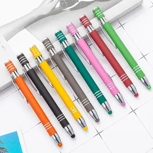 Newest Design Custom Logo Aluminum Rod Laser Engraving Screen Metal Ballpoint Pen Yellow Orange Banner Sports Body New Design