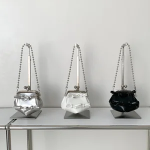 Wholesale Fashion Mini Clip Chain Bag Bow Bead Chain Shoulder Bag  PU Leather Cute Lipstick Bag for Girl