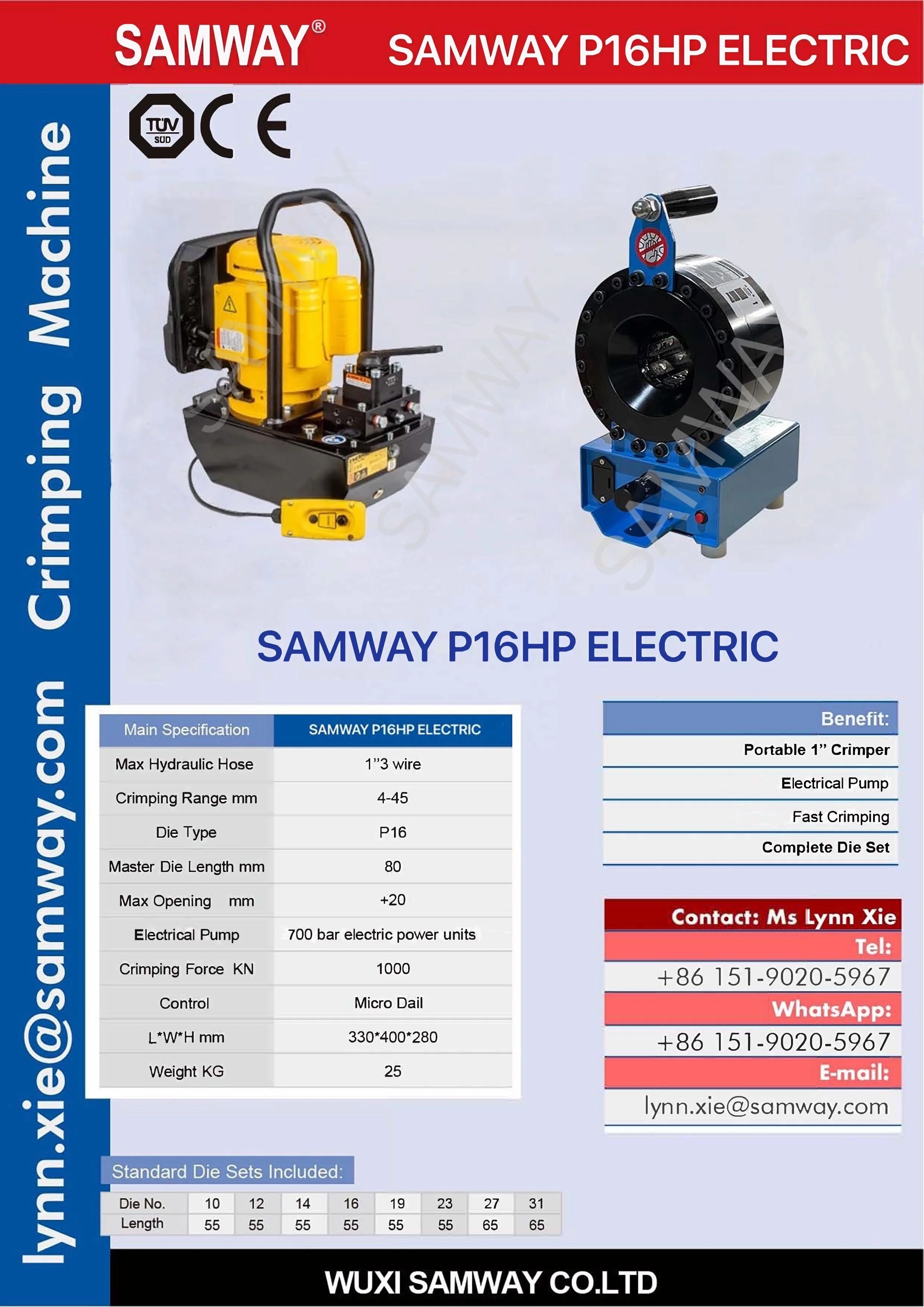 SAMWAY P16 машина 1-дюймовыечистые этикетки пробки 3 для намотки проволоки с какую-либо поверхность Портативный дизайн опрессовочная гидравлических
