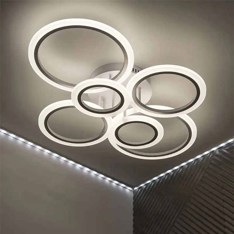 Modern LED Acrylic Ceiling Light Chandelier Dimming Ring Pendant Lamp Remote Control Wood Indoor Lighting Fixture for Bedroom