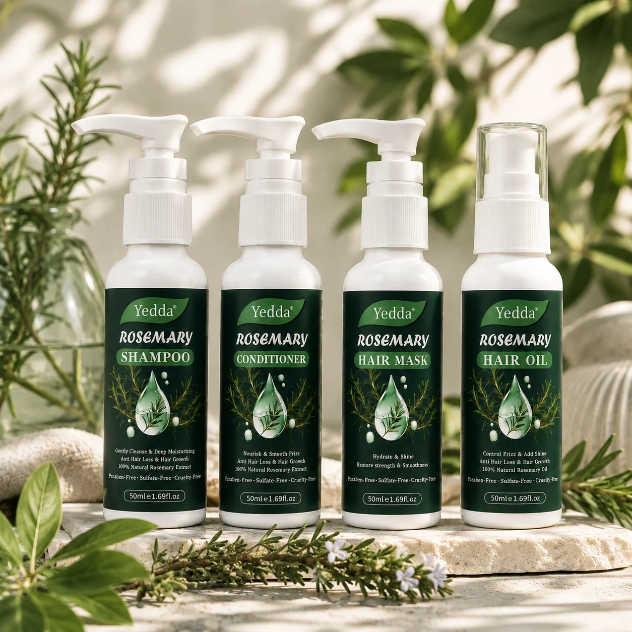 Rosemary Travel Cream Hair Care Set 50ml Mini Disposable Toiletry Kit Anti-Hair Loss Natural Ingredients Hair-Repairing Custom