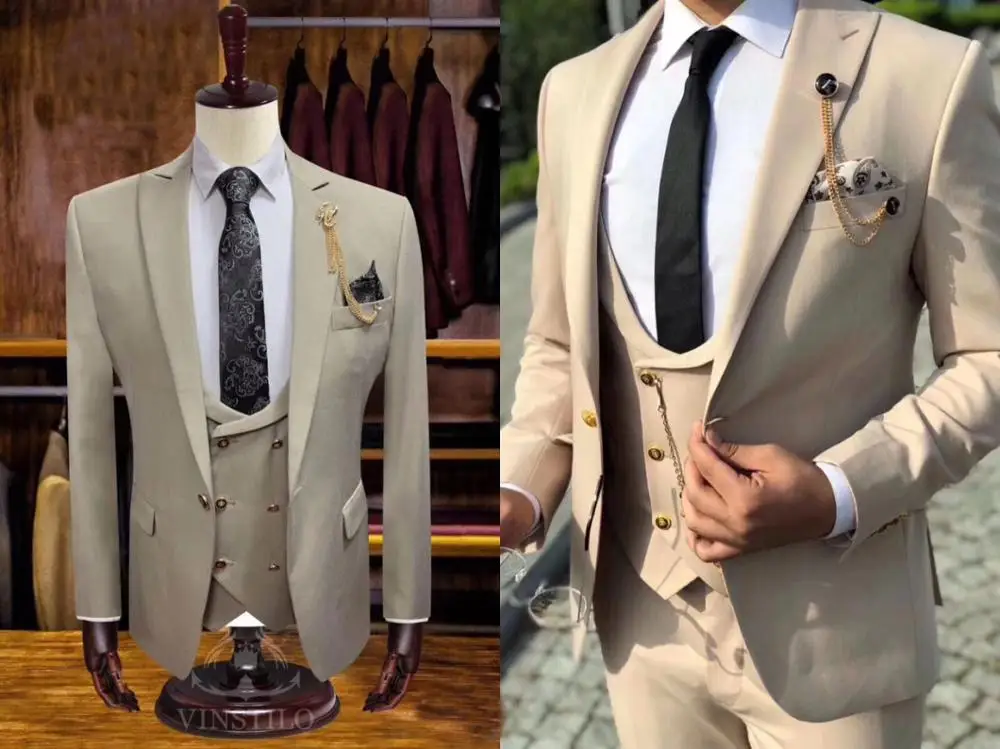 Morili One Button Wedding Party Suits for Man Closure V Collar 3 Pieces Suit Slim Fit MMSB52