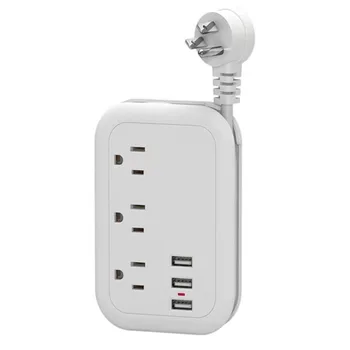 Travel home plug-in Mini Multi-function US Gauge with cable strip porous 3USB charging smart portable socket