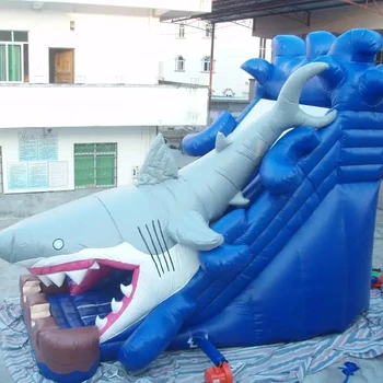 Commercial Blow Up Water Slide Pool  Backyard Shark design Slide Inflatable For Sale