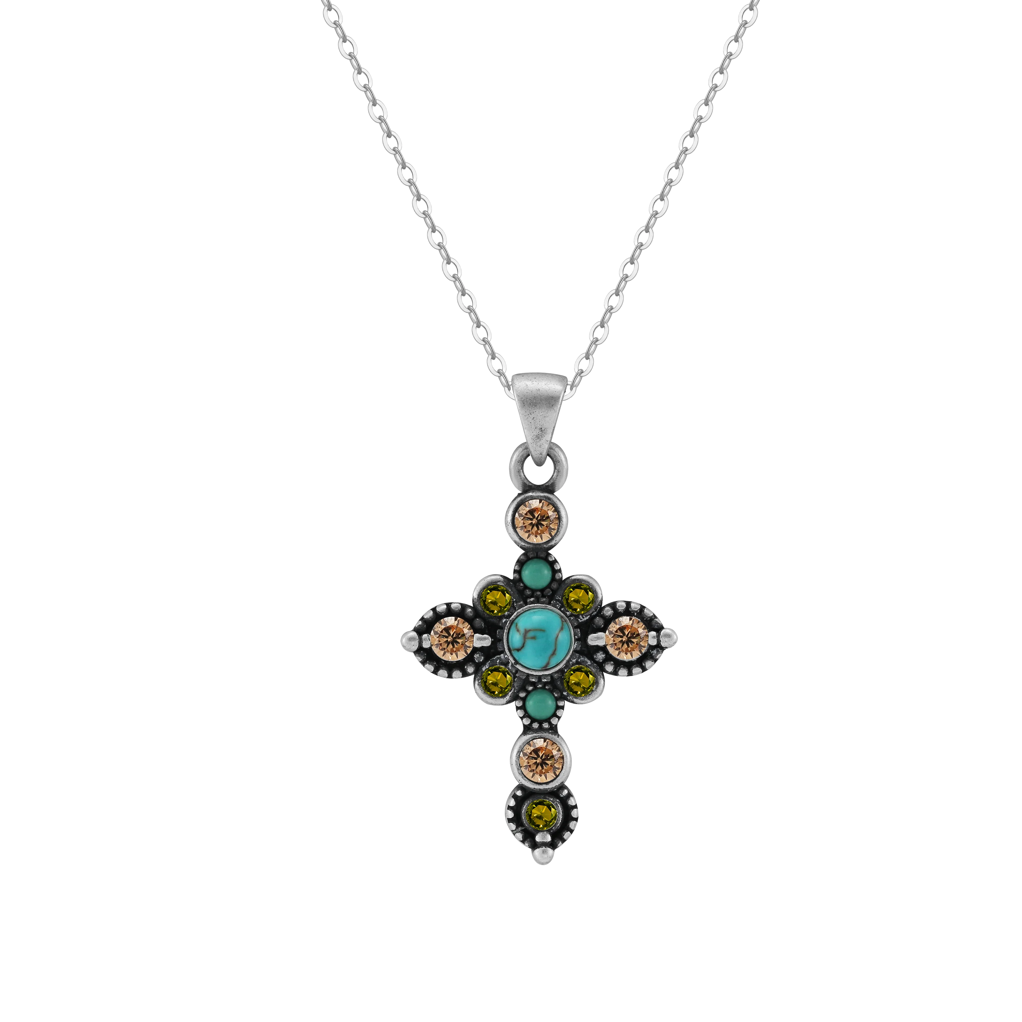 GMN44 Sterling Silver Necklace with Turquoise Cross Pendant