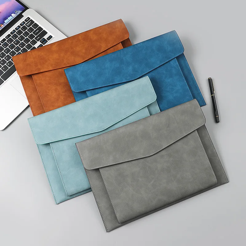 A4 Size File Folders Large Capacity PU Leather Document File Bag Conference Office Document Pouch Business Contract File Folder