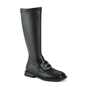 Women's Black Action Leather Western Knee-High Boots-Buckle Detail Flat Sole Comfort Casual Daily Footwear Winter Autumn