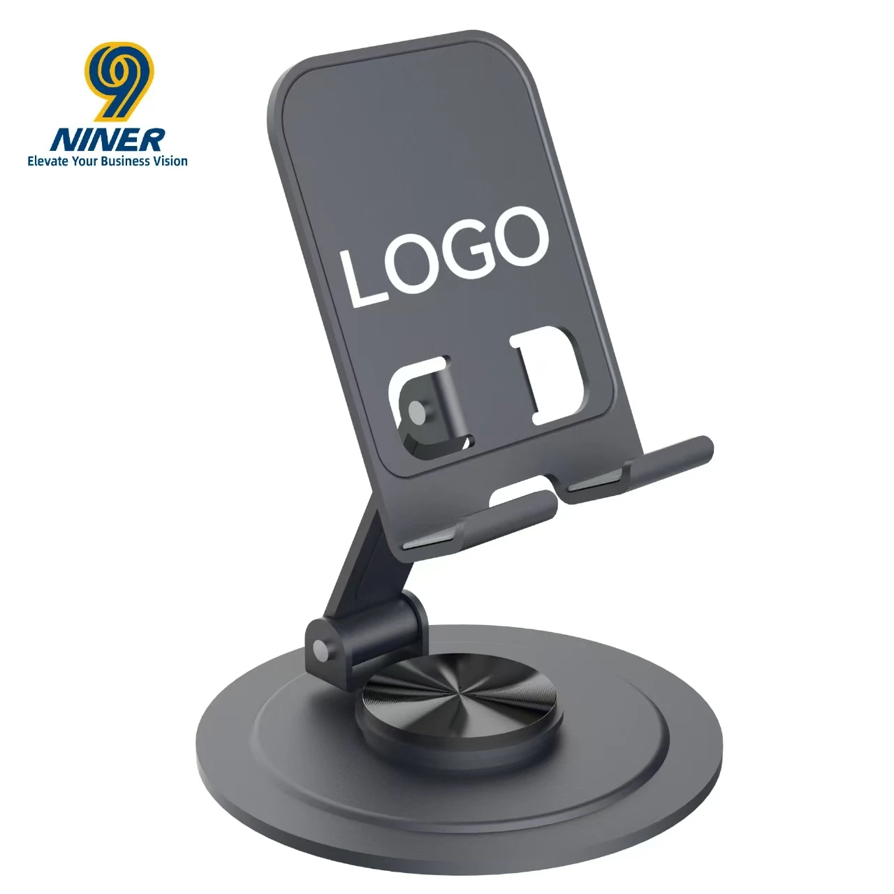 Full Metal Rotating Phone Stand-Multi-Functional Portable Folding Design with Custom Logo Option for Desktop Use