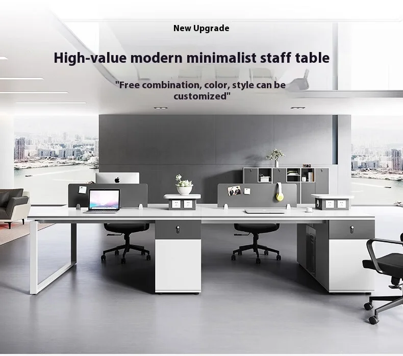 Customizable Modular Modern Wooden 4-Person Office Desk Workstation
