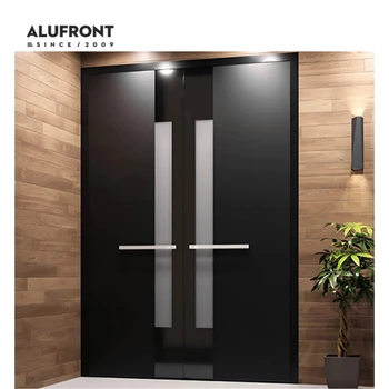 ALUFRONT Thermal Break Black Aluminum Hinged Front Swing Door Exterior Patio Hurricane Proof French Doors for House