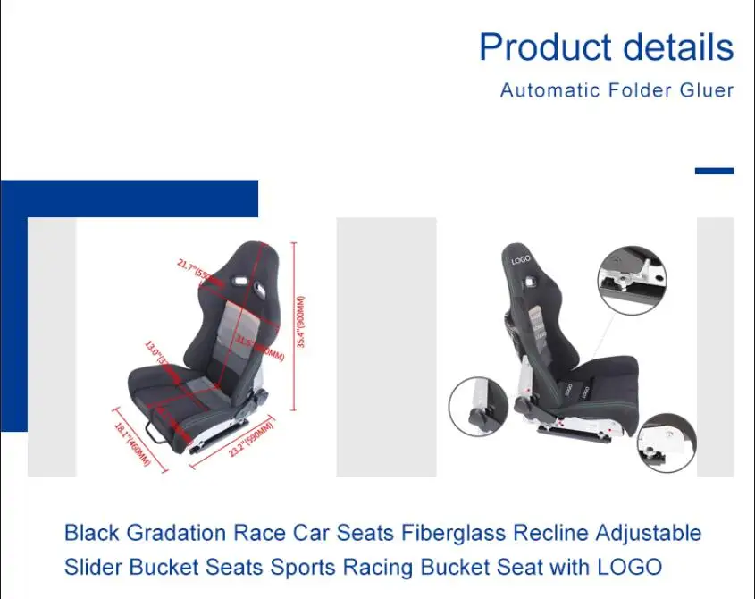 Black Gradation Race Car Seats Fiberglass Recline Adjustable Slider