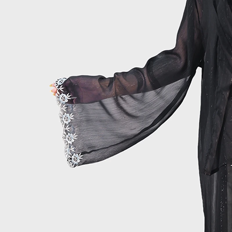 Elegant Black Abaya With Floral Bloom Embroidery Kimono Abaya Islamic Vestidos Dubai Arab Long Rob Women Muslim Abaya