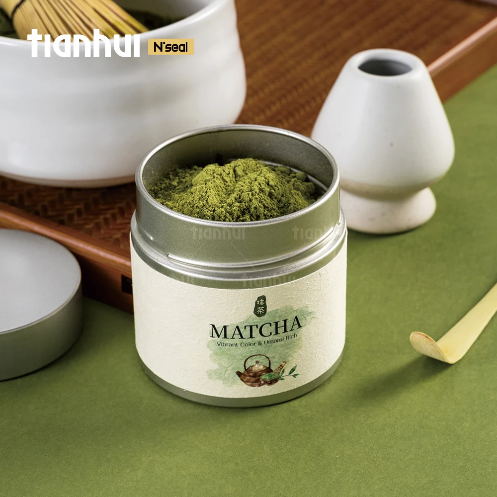 Tianhui Silver Small Airtight Tin Cans With Double Lids for Green Matcha Powder