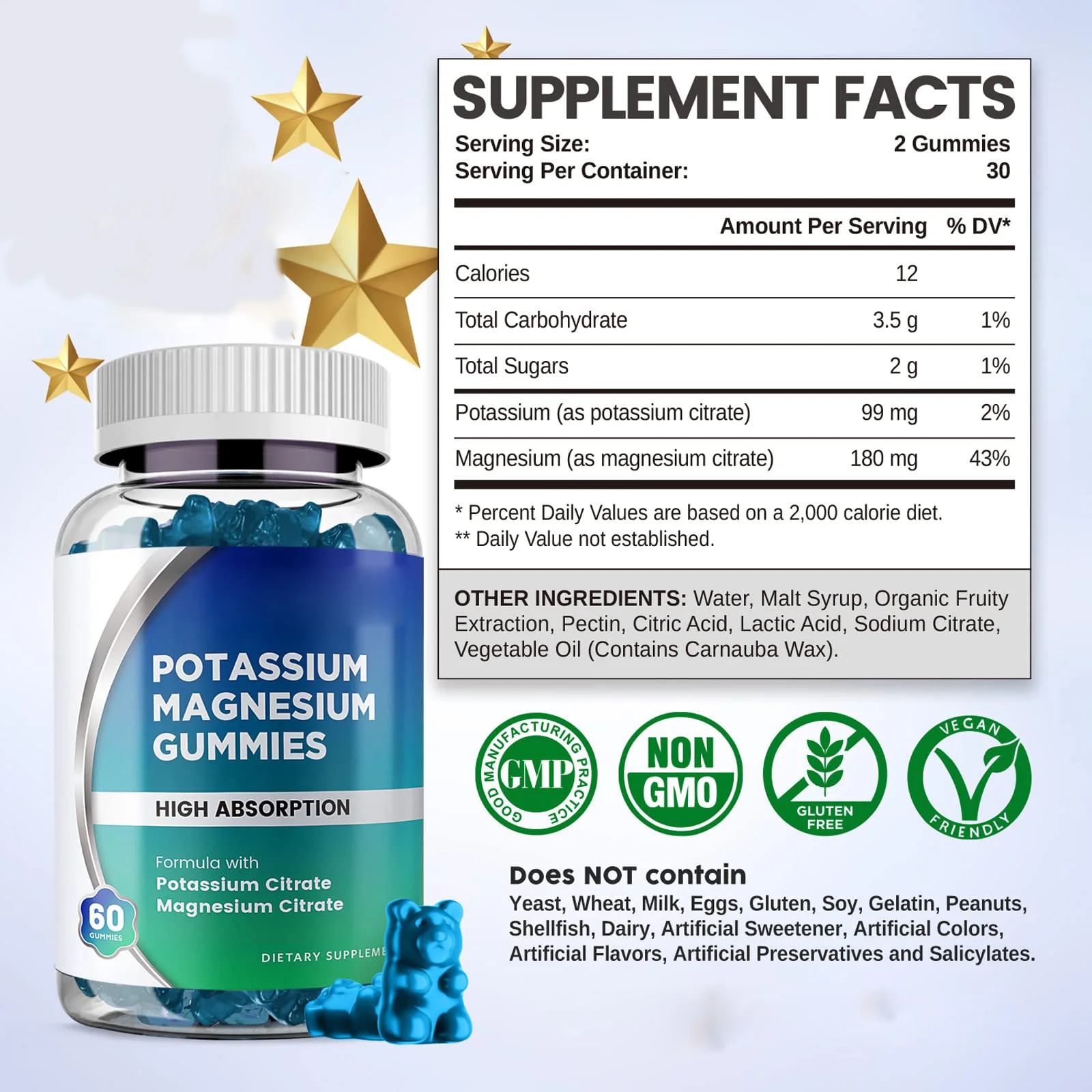 Potassium Magnesium Gummies High Absorption Potassium Citrate 99mg