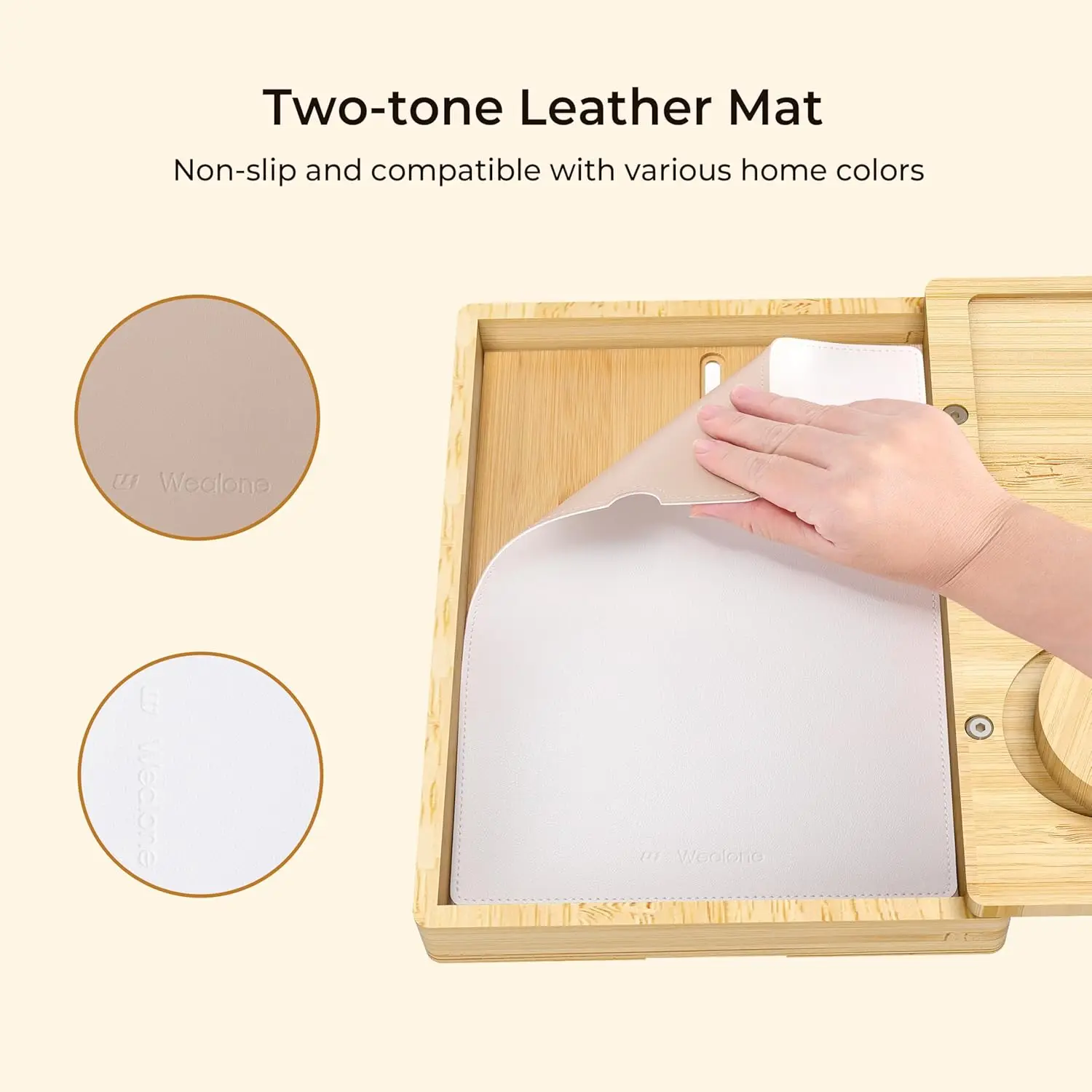 Double Layer Bamboo Couch Arm Tray with 2 Rotatable Tray, Adjustable Sofa Arm Clip Table with Storage Box & 360° Phone Holder