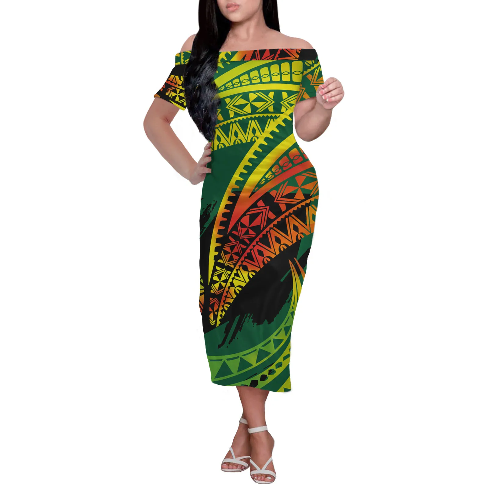 Polynesian Samoan Waves Reggae Dresses - Elegant & Casual