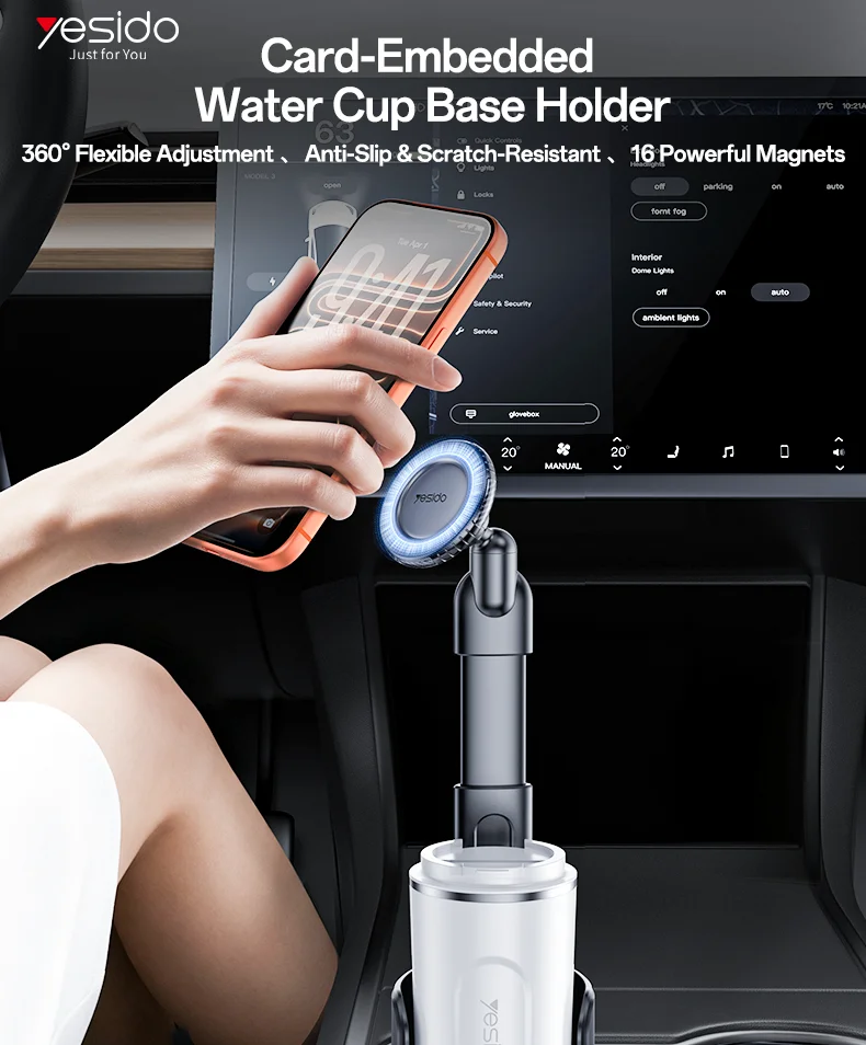 Yesido Phone Stand 360 Flexible Adjustment Anti-Slip Magnetic Phone Holder Car Cup Phone Holder C230